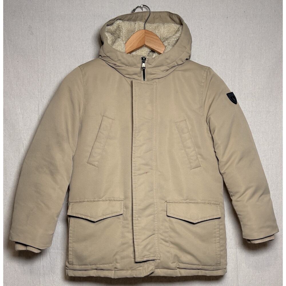 Polo Ralph Lauren Boys Faux Fur Trim Down Parka Jacket Coat Sz 8 Small Tan Khaki
